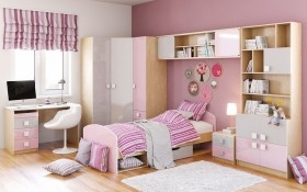 Система хранения над кроватью Грэйси (Розовый/Серый/корпус Клен) в Бийске - bijsk.katalogmebeli.com | фото 5